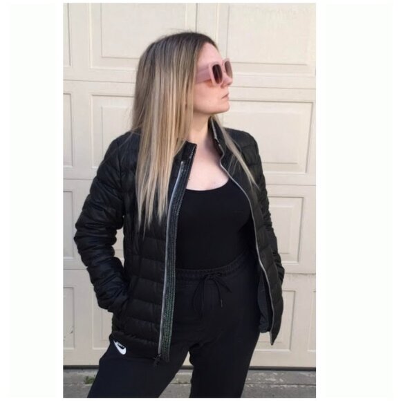 5/$100 SALE - SAND Lightweight Packable Down Black  Puffer Coat Metallic Trim - Picture 2 of 8